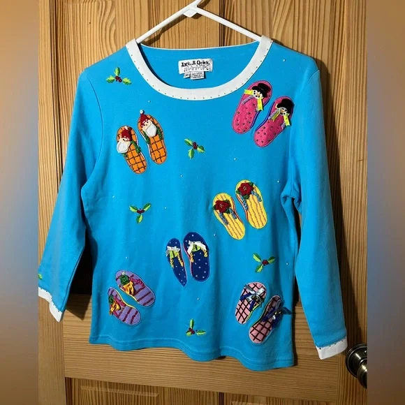 Vintage Colorful Flip-Flop Embroidered Sweater - Picture 1 of 14